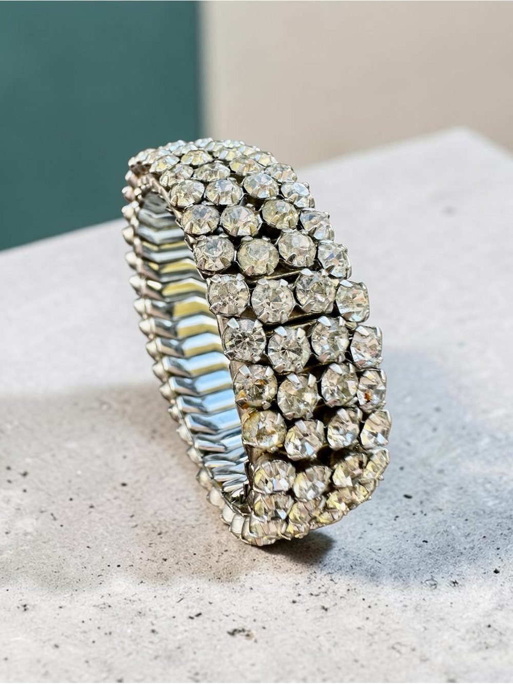 Vintage Expandable Rhinestone Bracelet 4 Rows - Picture 5 of 6